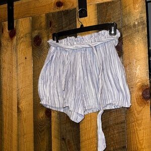 Amuse Society White and Light Purple Striped High Waist Paperbag Shorts